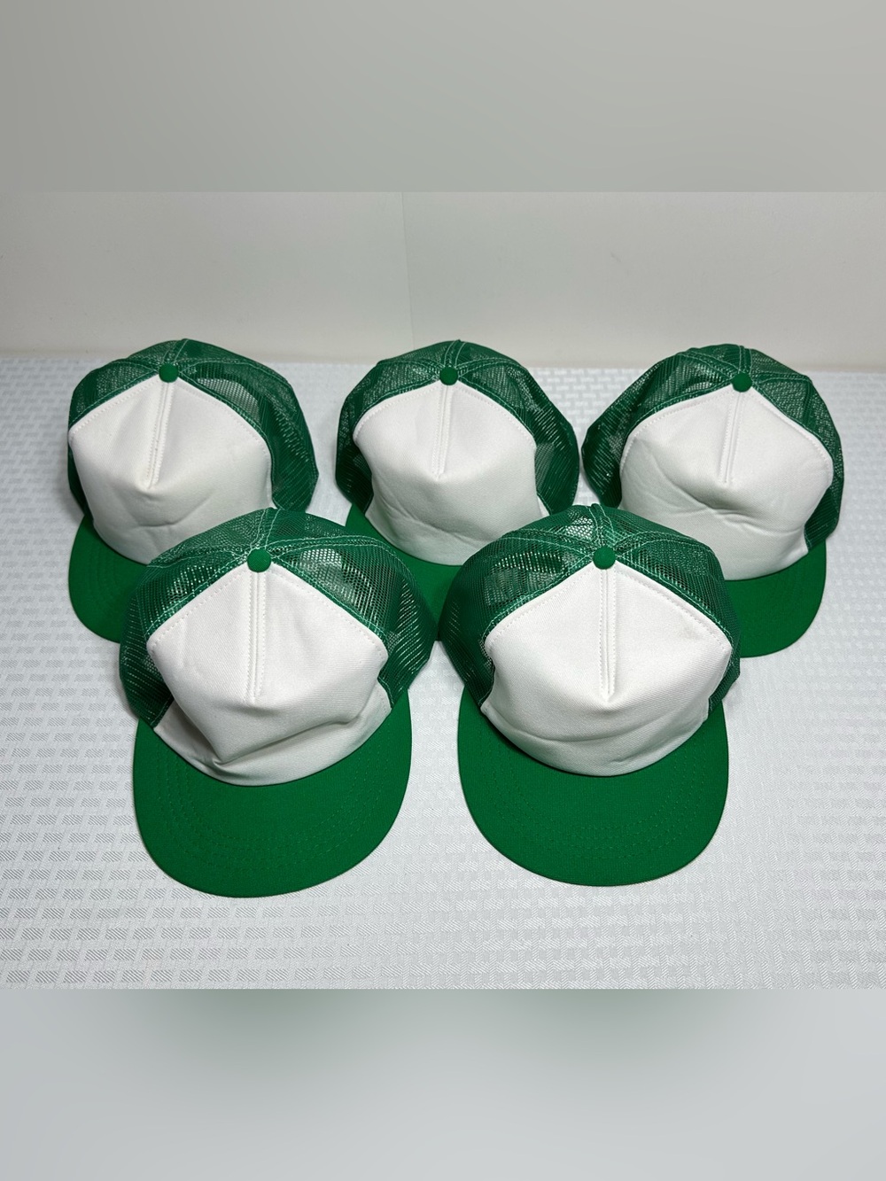 NOS New Lot of 5 Vintage Made In USA Green White Mesh Snapback Trucker Hats